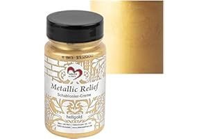 Ideen mit Herz Schablonier-Creme Metallic Relief | feine Strukturpaste | Schablonierfarbe | Schablonierpaste | 90 ml | auf Wasserbasis (hellgold)