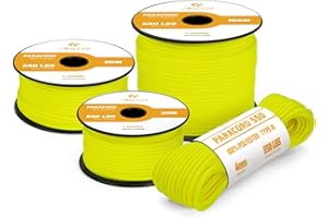Abma Cord Paracord 4mm 15m Corda Paracord 550 Tipo III 7 Fili per All'aperto, Sopravvivenza, Campeggio, Fai Da Te - Max. 250 kg - Neon Giallo