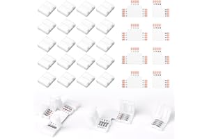 GÉNÉRIQUE 28pcs Connecteur Ruban Led 4 Broches Pour Ruban Led Rgb Smd5050 10 mm, Connecteur Led, Ruban Led Avec Jonction, Pour Connexion En L Et Extension De Bandes, Accessoires Pratiques Et Sécurisés