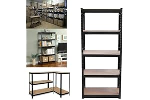 EFAN Garage Shelving Unit - 150 x 70 x 30 cm, Black 5 Tier Metal Shelving (175KG Per Shelf), 875KG Capacity, Heavy Duty Boltless Racking Storage Shelves, For Home/Shed/Workshop/Office/Supermarket