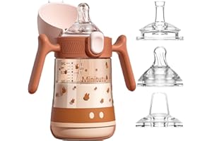 NOHLERLIFE Tasse d'apprentissage pour Bébé, Biberon à Paille Enfant anti-débordement, Gobelet à jet souple étanche 240ml/8oz, avec 3 types de becs en silicone, sans BPA (Brun)