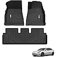 3W Floor Mats Fit for Tesla Model 3 2019-2023, TPE Dog Friendly Floor Liner, Custom Fit Tesla Model 3 Car Mats, All Weather Waterproof Non Slip Easy to Install Model 3 Accessories (3 PCS)