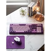 Kablosuz Mor-Pembe Klavye Mouse Seti + MousePad 2.4GHz Usb Alıcılı Sessiz Tuşlu