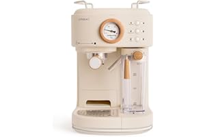 CREATE / THERA RETRO PRO/Machine à espresso semi-automatique Sable / 20 bar, bac à lait, égouttoir, deux becs verseurs, capacité 1,5l, pour café moulu, 1250W