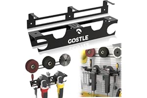 gostle 2 Bay Angle Grinder Holder with Discs Hook Rack, Grinders Power Tools Holder Storage Rack, Wall Mount Organizer Bracket for Cutters Polishers with Cord Hanger and Hooks