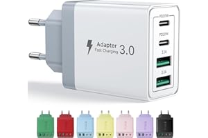 Aioneus USB C Ladegerät, 4 Ports Mehrfach Ladegerät mit USB-C und USB-A, 40W Schnellladegerät PD 3.0 Power Adapter USBNetzteil für iPhone 16 15 14 Pro Max 13 12 11 SE 2020 XS XR 8 7, Samsung, Handys