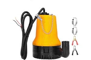 EXLECO Tauchpumpe DC 12V 50W Tauchwasserpumpe 4200L/H Förderpumpe DC-Pumpe Schmutzwasserpumpe Tragbar Brunnpume Kabellänge 2,3M mit Schlauchschelle Krokodilklemmen für Pool Fischteich Teich Süßwasser