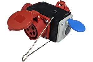 RoadEu - Distribuidor de Corriente para construcción. Enchufe CEE 16A 5P con 2X Toma 16A y en 1x Schuko. Toma de Corriente Industrial combinada. Ideal para Taller, Cobertizo y Fábricas