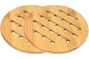 YOFASEN Bambusowa podkładka pod gorące patelnie, domowa kuchnia, podkładka pod gorące podkładki - odporna na wysoką temperaturę mata chroniąca blat roboczy, okrągły, 18 x 18 x 1 cm, 2 szt