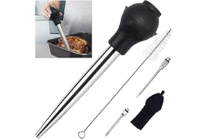 KAYCROWN Best Utensils Stainless Steel Turkey Baster Commercial Grade Quality Silicone Bulb Including Marinade Injector Needle And Basting Brush