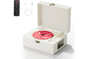 Yintiny Wiederaufladbarer CD-Player aus Leder mit Lautsprechern, Bluetooth-Sender, Festival-Geschenk, BGM-Player für Heimdekoration, Weiß
