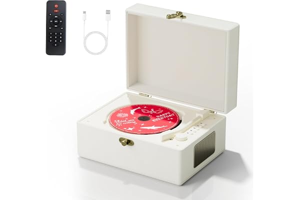 Lecteur CD en Cuir Rechargeable avec Haut-parleurs, transmetteur Bluetooth, Cadeau Festival, Lecteur BGM pour décoration d'intérieur