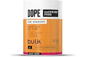 BULK Dope Polvere Pre-Workout Senza Caffeina | Fruit Punch | 510g | 30 Porzioni | Senza Stimolanti | 3,2g Beta Alanina | 3g Creatina | Miscela Citrullina & AAKG | Vitamina B6 | Supporta Potenza