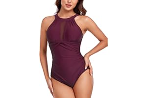 Vevarble Swimming Costume Women Mesh High Neck One Piece Swimsuits Tummy Control Swimwear Bathing Suit