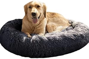 Wiliharui Warm Fluffy Extra Large Dog Beds, Washable Round Calming Fur Donut Cuddler Pet Bed for Large Extra Large Dog (XXL-110cm,Dark gray)