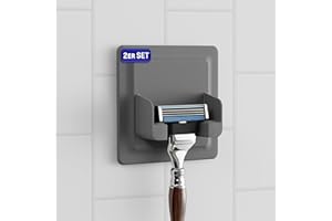 ‎LOBUX LOBUX® - 2x Rasierhalter Dusche selbstklebend, superfester Halt [Soft-Touch Silikon] – Rasierer Halterung Dusche, wasserdicht – Ordnungssystem für Badezimmer, Spiegel, Dusche, Wand (hellgrau)