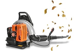 FUNIGHT Backpack Leaf Blower - Professional 63cc 6800rpm Gas Powered 2-Stroke Engine 665cfm Air Volume 1.7l Fuel Tank Powerful Wind Force Ergonomic Design Snow for Lawn Care Road Cleaning Orange