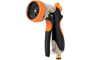 RnCop Metal Hose Spray Gun, 8 Adjustable Patterns Metal Body High-Pressure Hose Nozzle for Precision Watering, Perfect for Plants, Lawns, Cars, Bikes, and Pets Bathing-Orange