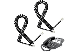 Greacesrio Câble téléphonique RJ9, cable telephone fixe, Câble pour combiné de téléphone, câble spiralé RJ9 de 1 à 3 m de long déroulé (lot de 2, Noir)