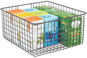 mDesign uniwersalny kosz do przechowywania - metalowe pudełko do kuchni, spiżarni itp. - kompaktowy metalowy kosz z uchwytami - szary