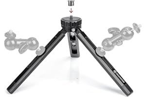 Mini Treppiede, Moman TR01S Piccolo Treppiede da Tavolo in Alluminio con Vite da 1/4" e 3/8" con Carico Massimo di 5kg per Smartphone DSLR Camere, Mini-Treppiede-Tavolo-Piccolo-Fotocamere Nero
