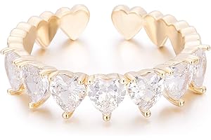 pengjin PJ Anello da donna con zircone a forma di cuore, regolabile, lucido, ipoallergenico, in rame, forte e durevole, regalo per le vacanze delle ragazze, San Valentino, regalo d'amore