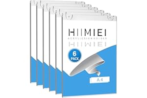 HIIMIEI 6 Pack Wall Mount Sign Holder A4, Acrylic Sign Holder Clear Ad Frames for Papers, Poster Holder Wall Mounted with 3M Tape and Mounting Screws