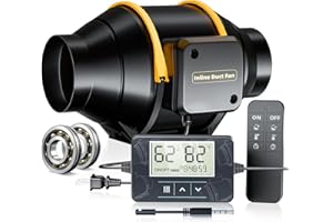 QiCrafe 100mm Ventola Aspirazione con Telecomando, 367m³/h Ventilatore con Regolatore di Temperatura e umidità, 40W Motore Rame Puro Aspiratore Ventilazione per Tenda di Crescita, Idroponica, Serra