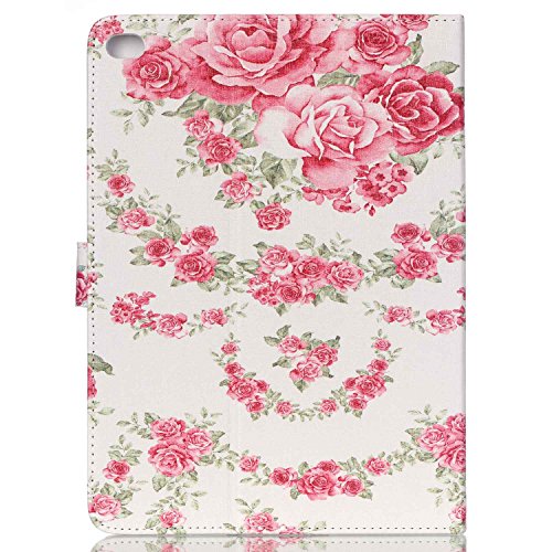 iPad 6 Lederhülle, Felfy Ultra Slim Flip Leather Case für / Apple iPad Air 2 / iPad 6 Tablet / Leder Hülle Etui Cover Handytasche / Schön Rosa Roses Blume Muster / 1x Rosa Blume Anti Dust Plug / 1x Pink Stylus - 2