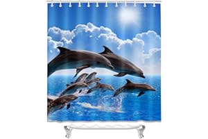Lerores Tenda da doccia con delfino, 200 x 200 cm, impermeabile, lavabile, in poliestere, con occhielli e 12 anelli per tenda da doccia per bagno, vasca da bagno