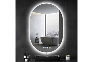 Hondony 500 x 750 mm espejo de baño espejo de pared LED espejo de baño con iluminación con interruptor táctil, sin vaho, tres temperaturas de color ajustables, ahorro de energía