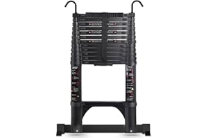 TEENZA 3,8 m Teleskopleiter, leichte Ausziehleiter Aluminium, freie Höhenverstellung, Solider Doppelverriegelungsverschluss, 13 Stufen, maximale Tragkraft 150 kg, Schwarz