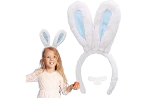 HarnyLoom Oreilles de Lapin pour Enfants Adultes, Serre-Tête Pâques Oreille Lapin Peluche Bandeau Filles Animal Dents de Lapin Accessoires Cosplay Déguisement Lapin Chasses Aux œufs Costume