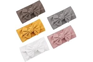 JRYXDS 5 Stück Baby Haarband Elastisches Turban Stirnbänder Bögen Haarbänder Baby Mädchen Für Kinder Kleinkinder Säuglinge Neugeborene (Leder Rosa, Weiß, Gelb, Grau, Khaki)