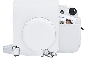 MUZIRI KINOKOO Tasche für Instax Mini 12/Fuji Mini 12 Sofortbildkamera, PU Leder Schutzhülle für Instax Mini 12 mit Fototasche - Verstellbarer Schultergurt - Weiß