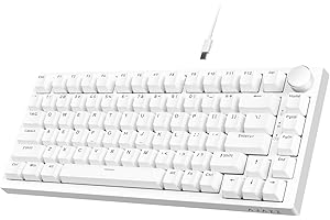 AJAZZ AK820 75% TKL Teclado mecánico con Cable,Interruptor Azul Intercambiable en Caliente,Teclado para Juegos con Montaje en Junta,luz Azul,82 Teclas con Perilla de Volumen CNC,para Win/Mac-Blanco