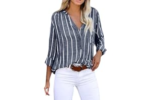 NUSGEAR 2022 Camisa de Manga Larga Mujer, Moda impresión Raya Blusa Camiseta Elegante Camisa Cuello en V Camiseta Primavera otoño Casual Suelto Tops Fiesta T-Shirt Original tee vacación Talla Grande