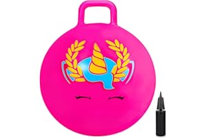 Hymaz Unicorn Bouncy Ball, 18" Space Hopper Jumping Ball for Kids Exercise Jump Balls Hopping Girls Pump for Kids Boys Girls Adult Toy, Indoor Outdoor Bouncing Game Activities (Pink Unicorn)
