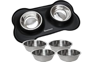 KaraLuna Tapis pour gamelle en Silicone KaraLuna avec 4 gamelles en Acier Inoxydable de 400 ML I Gamelle pour Chats Gamelles pour Petits Chiens Lot de gamelles pour Chat