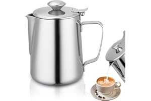 OTUFAN Pentolino per Latte Coperchio, Pentolino Latte in Acciaio 1500ml Bricco Con Coperchio E Maniglia Design a Prova Di Fuoriuscita per Versare Caffè E Preparare Cappuccino