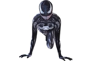 MYYLY Venom Cosplay Tuta Bambino Costume Ragazza Supereroe Tuta Adulto Halloween Natale Giocattolo Tutine Bambino Collant Carnival Party Body,Black-Kids XL(130~140CM)