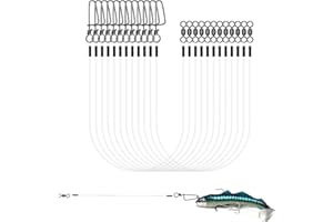 Jisrcha 12 Pcs Stahlvorfach Hecht, Fluorocarbon Vorfach Leader mit Wirbel & Karabiner, angelzubehör orfach Zum Spinnangeln, Karpfen vorfach Angelvorfächer Für Salzwasser Süßwasser