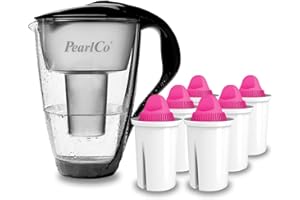PearlCo - Carafe avec filtre à eau en verre - noir - 6 cartouches AquaMag classic incluse (compatible avec Brita Classic)