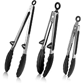 LEAZZLE 3 Pieces Silicone Kitchen Tongs, Stainless Steel Heat Resistant Kitchen Tongs, BPA Free Silicone Tips, Air Fryer Tong