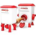12kg Chicken Feeder and 11L Waterer Set, Chicken Feeders and Drinkers, Chicken Feeders No Waste, Outdoor Poultry Feeder with Detachable Legs up to 20 Chicks 12 Adult Chickens - Red