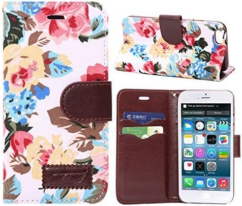 iPhone 6 Case, iPhone 6s Case,Vintage White flower Magnetic Flip TPU Jacquard Leather Wallet Case / Cover / Pouch / Holster with Card Slots, Cash Compartment for IPhone 6 6S 4.7inch by J41S