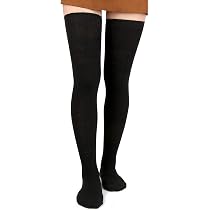 Calze Alte Donna Sopra Il Ginocchio - Cotone Morbido, Nero, Taglia Unica 60 Cm