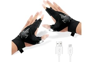 HOMOZE Gadget for Men, Rechargeable Flashlight Gloves with USB Cable for Fishing Christmas Father's Day Gifts(Fire Shape)