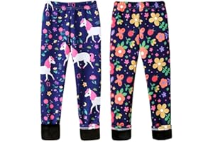 FedMois Leggins Pantaloni Felpati Collant Termici Invernali Bambina Ragazza Confezione da 2