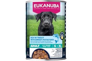 Eukanuba Hundmat våt med öring och sötpotatis, spannmålsfritt premium våtfoder för vuxna hundar, 6 x 400 g burkar